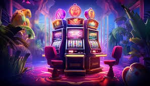 Night-time casino-style lighting around bgd55 slots content